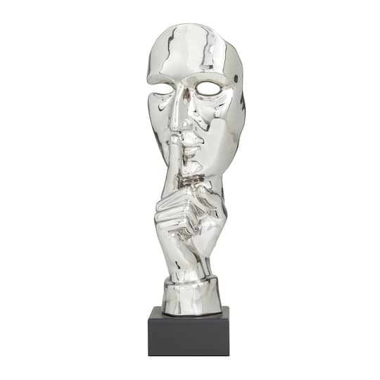 Silver Porcelain Contemporary Sculpture, 17" x 5" x 5"